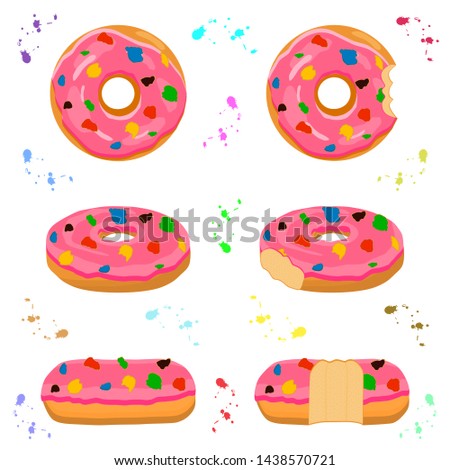 Illustration on theme big set different types sticky donuts, sweet doughnuts various size, donut pattern consisting of collection organic doughnuts from sticky pastry, sticky donuts is yummy doughnuts