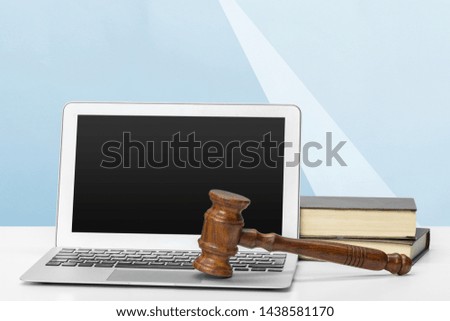 Judge's gavel on light background, front view. Law concept