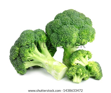 Fresh green broccoli on white background. Organic food Royalty-Free Stock Photo #1438633472
