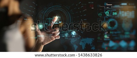 Legal advice technology service concept with businesswon hand working with modern Ui computer. Royalty-Free Stock Photo #1438633826
