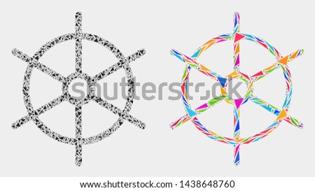 Ship rule wheel collage icon of triangle elements which have various sizes and shapes and colors. Geometric abstract vector illustration of ship rule wheel.