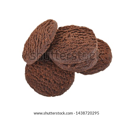 Chocolate butter cookie isolated on white background.