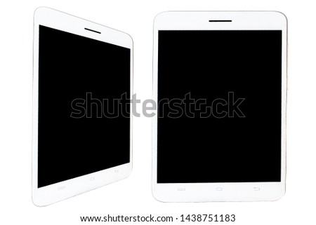 2 smartphones on a white background, black screen blank