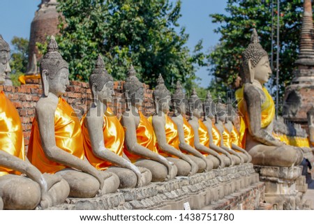 Buddha Status in Ancient old temple at  ayutthaya historical park area thailand