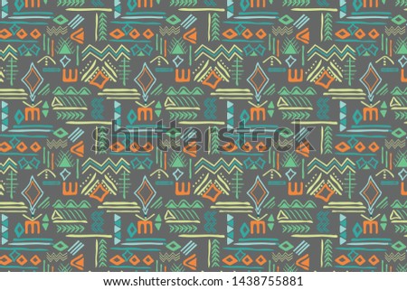 primitive ethnic repeated pattern,abstract folk elements, colorful boho style texture,vector illustration .
