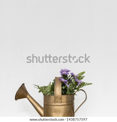 Copper watering can with flowers