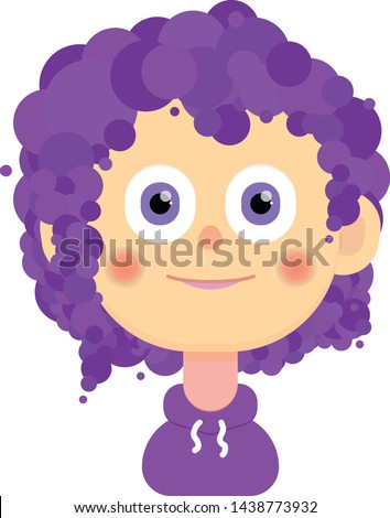 Icon teenager girl with purple curly hair