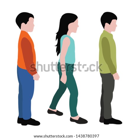 vector isolated child in flat style, children stand in line