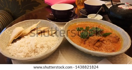 Indian Scones, Rice and Marsala Chicken. Chef perfectly matched the color of the foods and ingredients with the taste to create a delicious picture.