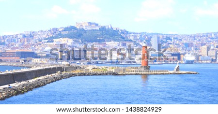 Panoramic photo of coast of Naples, Mediterranean Sea, Italy, Europe.