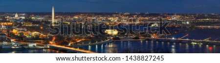 Panorama Top view scene of Washington DC down town which can see United states Capitol, washington monument, lincoln memorial and thomas jefferson memorial, history and culture for travel concept