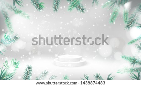 White winter nature abstract background with fir tree vector design