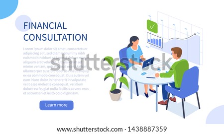 Financial consultation concept. Can use for web banner, infographics, hero images. Flat isometric vector illustration isolated on white background. Royalty-Free Stock Photo #1438887359