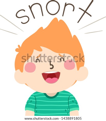 Illustration of a Snort Sound and a Kid Boy Laughing. Learning Onomatopoeia
