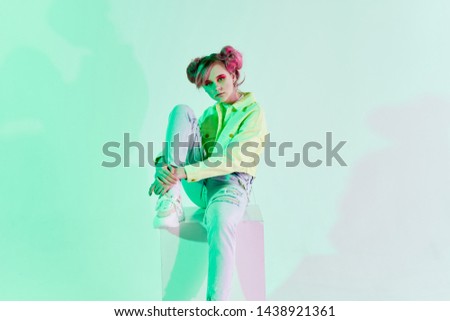 woman with pink hair neon cube studio fashion