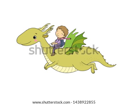The boy and the dinosaur. The prince flies on a dragon.