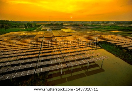 Aerial photography of solar photovoltaic panels before sunset