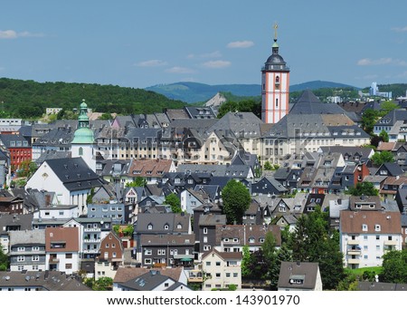 view on the historic center of the city of siegen Royalty-Free Stock Photo #143901970