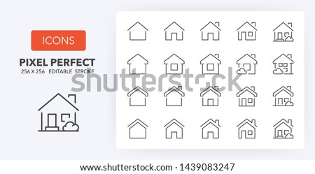 Set of thin line icons of homes and real estate. Outline symbol collection. Editable vector stroke. 256x256 Pixel Perfect scalable to 128px, 64px... Royalty-Free Stock Photo #1439083247