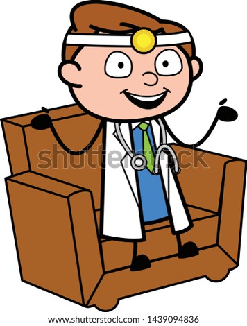 Sitting on Sofa and Talking - Professional Cartoon Doctor Vector Illustration