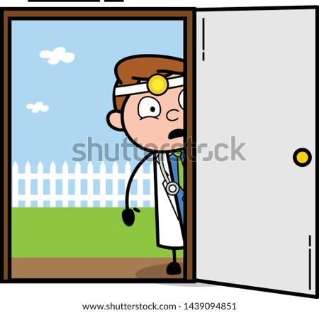 Surprised After See Inside the House - Professional Cartoon Doctor Vector Illustration