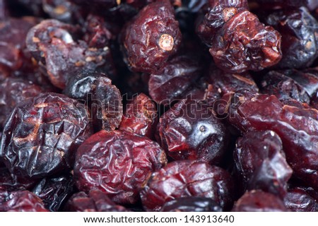 Dried ripe cranberries in sugar close up
