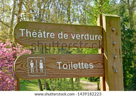Poissy; France - april 11 2019 : toilet sign in the Meissonier park in spring