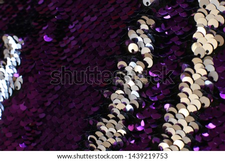 Macro photo Texture of sequins and sequin small flat flake of brilliant material of round shape handmade macro look glitter background