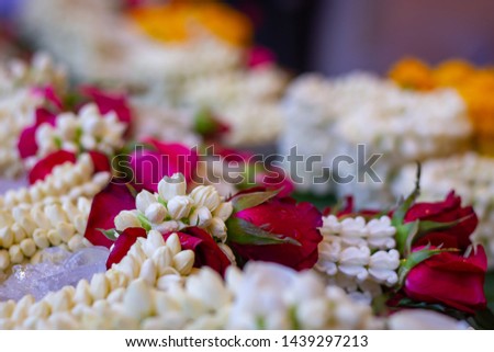 Close up Thai Garlands from flowers at Market