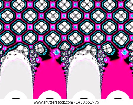 A hand drawing pattern made of blue fuchsia white and black