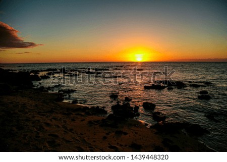 Beautiful sunset in lava beach in hawaiian island 