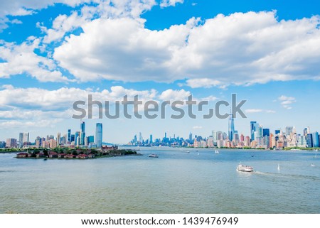 Ellis Island and the Jersey City and New York City (Manhattan) skyline