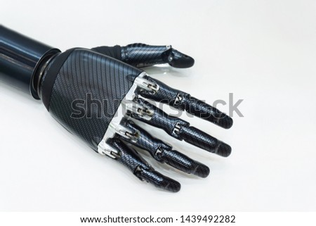 Bionic carbon fiber arm on a white background