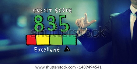 Excellent credit score theme with a businessman in an office