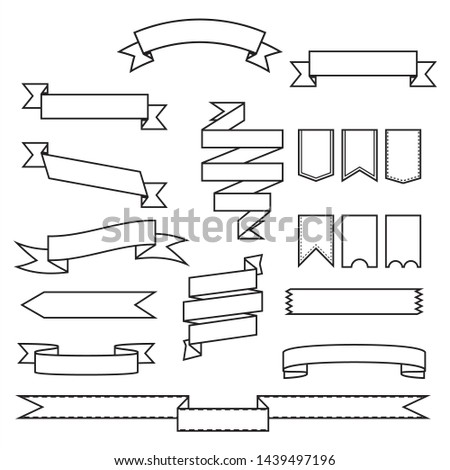 set of ribbons banner, outline style,on white background,Vector illustration. Place for your text. Ribbons for business and design. Design elements