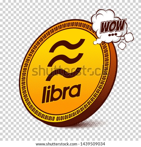 Libra coin symbol, new digital currency, hand drawn comic book image, Pop Art style, Vector illustration. 