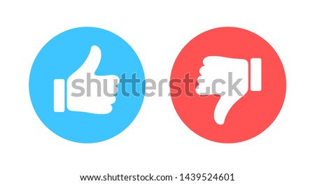 Like and Dislike vector flat Icons. Design Elements for smm, ad, marketing, ui, ux, app and more. Thumbs up and thumbs down circle emblems. Royalty-Free Stock Photo #1439524601
