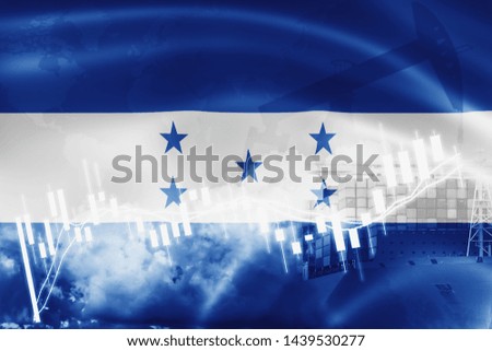 Honduras flag, stock market, exchange economy and Trade, oil production, container ship in export and import business and logistics.