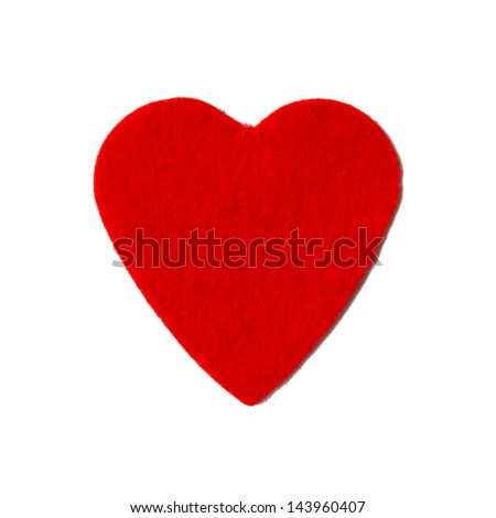 Small felt red heart isolated on a white background