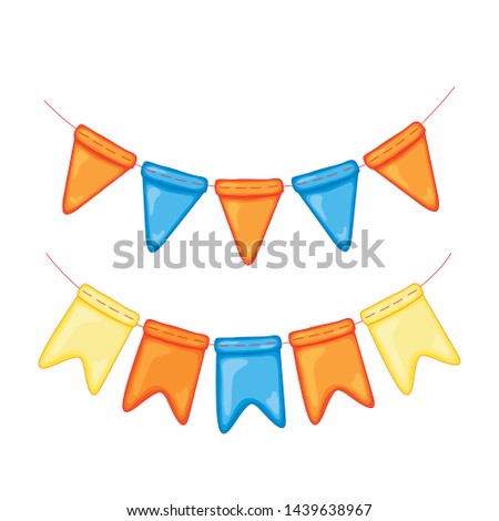 Multicolored festive flags-garland on a white background. Birthday collection.