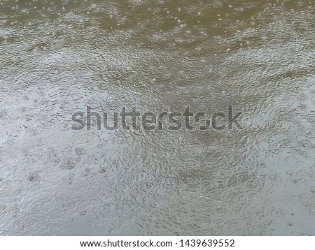 Rain drops rippling on a river water making circular patterns.
Texture and surface of water in river.