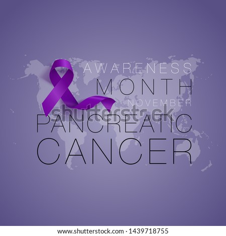 Pancreatic Cancer Awareness Calligraphy Poster Design. Realistic Purple Ribbon. November is Cancer Awareness Month. Vector
