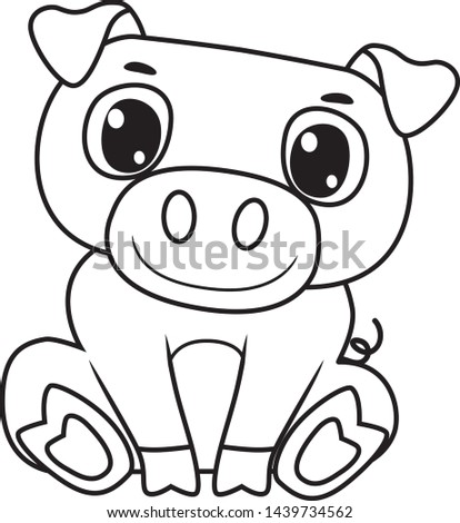 Coloring Book Outlined Pig Sitting Position