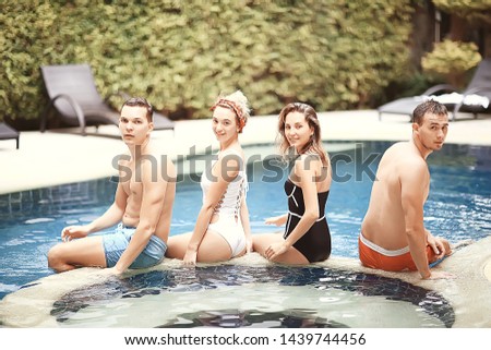 friends summer pool, summer vacation / swimming pool concept, fun youth vacation