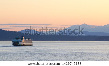 Sunset from the Seattle Bainbridge Island Ferry, Seattle Washington, USA Royalty-Free Stock Photo #1439747156