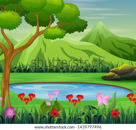 Background scene with pond in the mountain