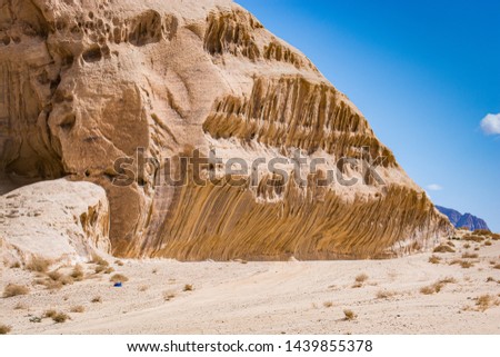 Desert with sandstone and granite rock Wadi Rum in Jordan