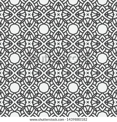 Monochrome seamless abstract pattern. Geometrical texture from oval thin lines of the rhombuses creating forms, a flower. Lace. Surface for wrapping paper, shirts, cloths. Vector graphics.
