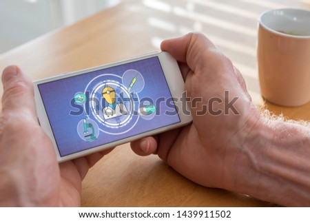 Male hands holding a smartphone with medical service concept