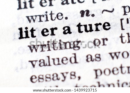Dictionary definition of word literature, selective focus.